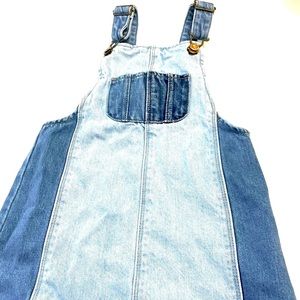 Zara girls denim jean pinafore jumper straight fit front pocket two toned denim